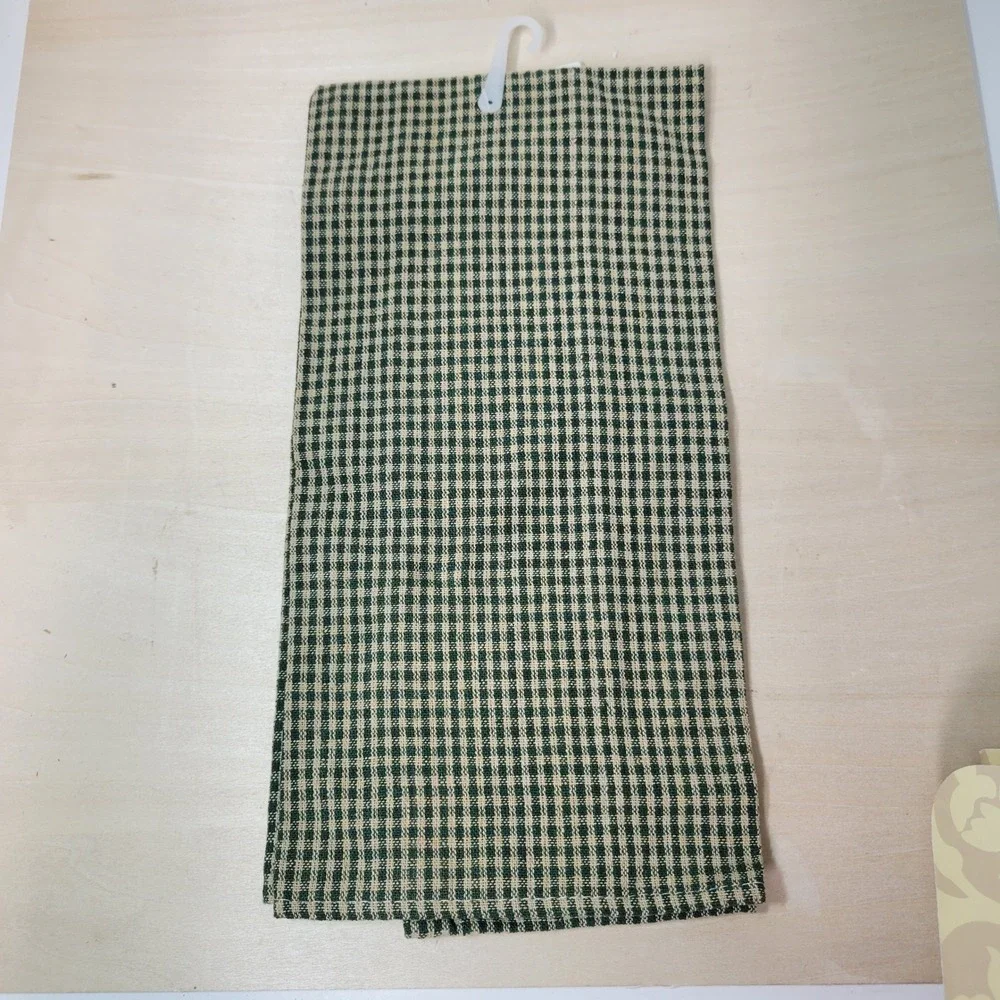 Christmas Kitchen Towel Snowman Embroidered Green Plaid‎ Holiday Decor New